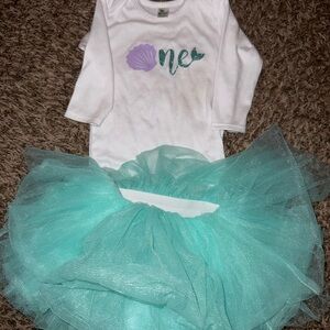 White and Teal Baby Outfit with Tutu